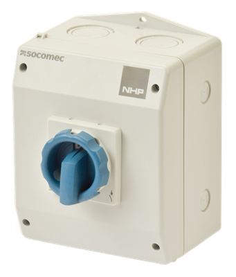 ISO ENCLOSED SWITCH 3P 80A GREY POLY BLUE HANDLE