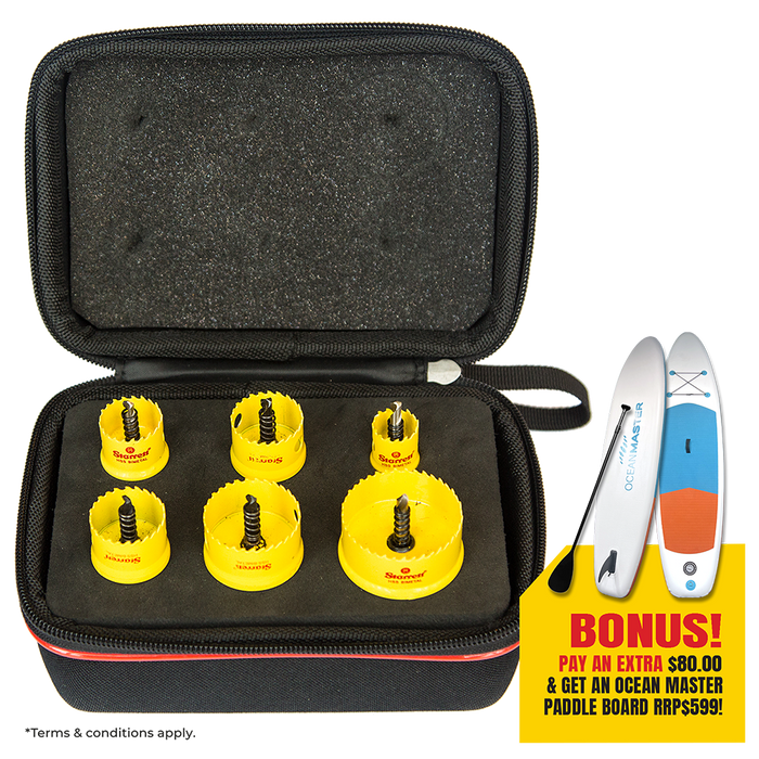 Starrett Smooth Cut Hole Saw Kit 16,20,22,25,32,40mm  Plus Paddle Board