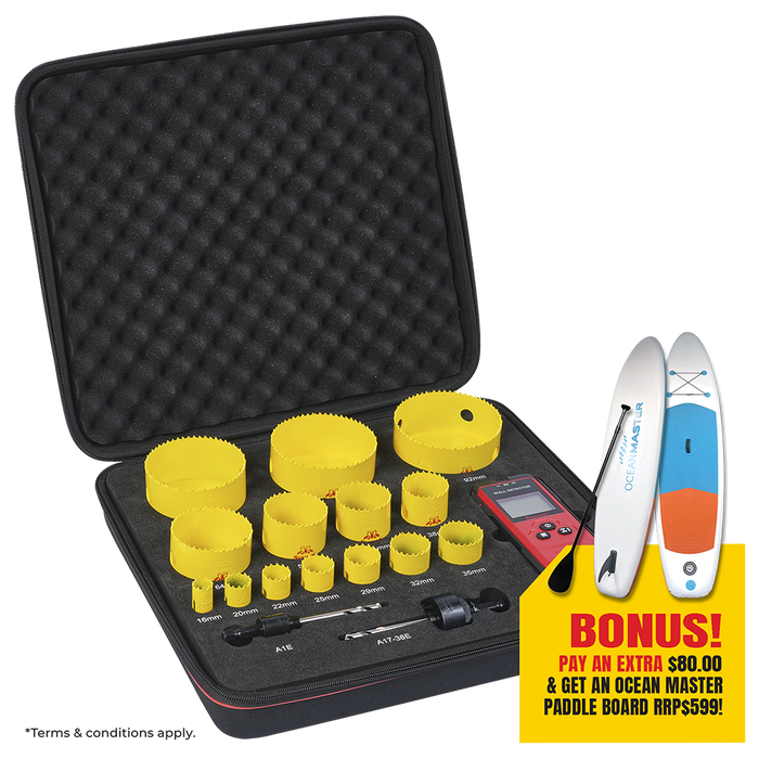 Starrett Fast Cut Hole Saw Set with Stud Finder PLUS Paddle Board