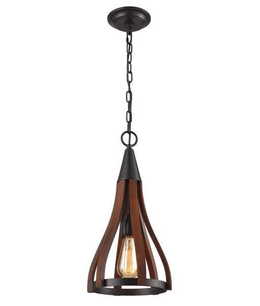 CLA PENDANT ES 60W Oak Dark Red Wood SML BELL OD226mm x H462mm W