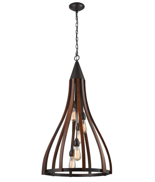 CLA PENDANT ES x 5 60W Mediam Oak Dark Red Wood WOOD LGE BELL OD