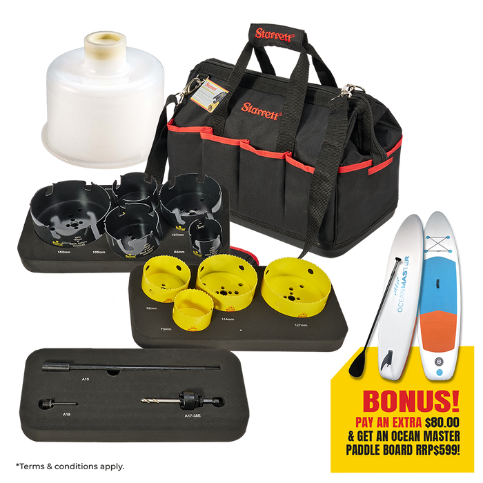 Starrett Downlight Installation Hole Saw Kit MPH - 64,92,105,127,152mm DCH - 73,92,114,127mm, DB2,KA15-E,KA19-E,A17-38E  Plus Paddle Board