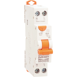 NHP RCBO MOD6 1PN 6kA 10A C CURVE 30mA TYPE A S/NEUT PIGTAIL