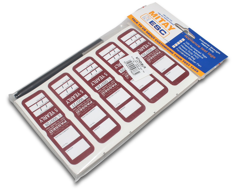 Elecsupp Mitay Test tags heavy duty Burgandy — Scott Electrical