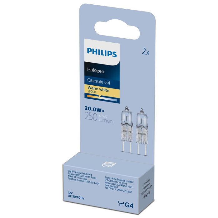 Philips 924062217188 Halogen Capsule G4 Essential 20W 12V Clear 2 Pack