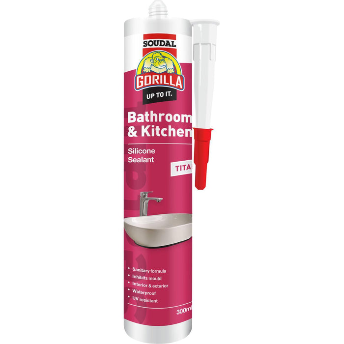 Holdfast Gorilla Bathroom & Kitchen Silicone Sealant 300ml Titania