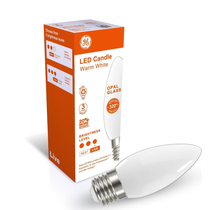 GE LED CANDLE OPAL 4.7W 470lm WW ES