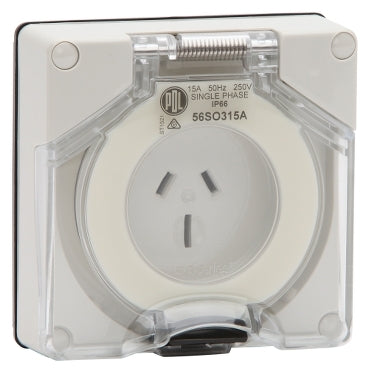 Pdl Auto socket 15A Grey 250V, 1-Gang, 3-Flat Pin