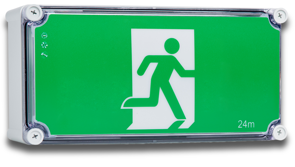 Elecsupp LED Platinum weatherproof picto exit — Scott Electrical