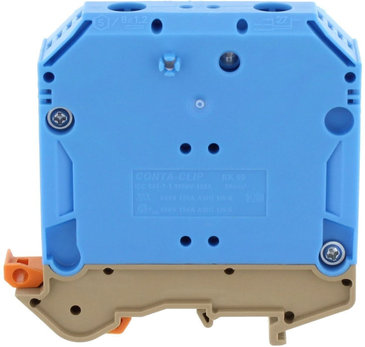 Conta-Clip Single level 50mm Terminal Block (Blue) - TS35 DIN Rail only