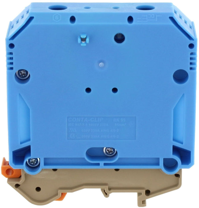 Conta-Clip Single level 95mm Terminal Block (Blue) - TS35 DIN Rail only