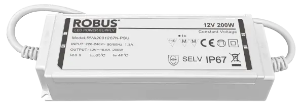 Robus VEGAS 200W, 12V, IP67 constant voltage driver, non dimmable