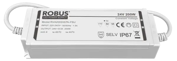 Robus VEGAS 200W, 24V, IP67 constant voltage driver, non dimmable