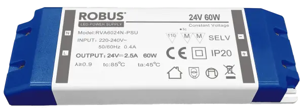 Robus VEGAS 60W, 24V, IP20 constant voltage driver, non dimmable