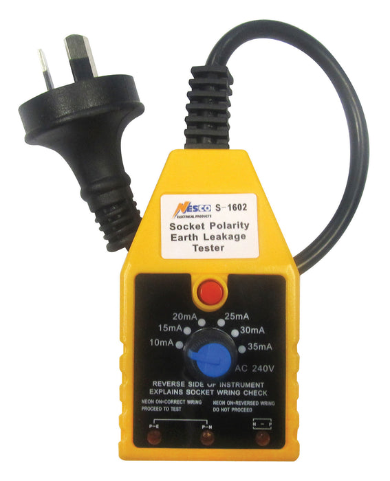 Nesco Combined RCD Polarity Socket Tester 240V AC 10A 10-35mA ELCB