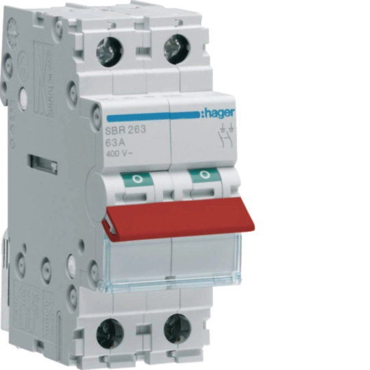 Hager 2P 40A Switch Red Toggle