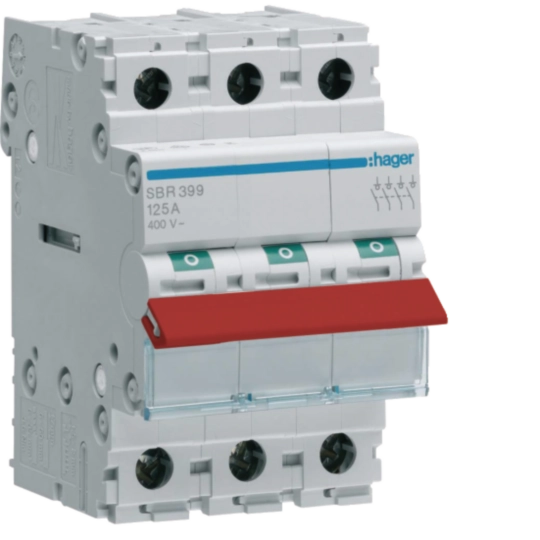 Hager 3P 80A Switch Red Toggle