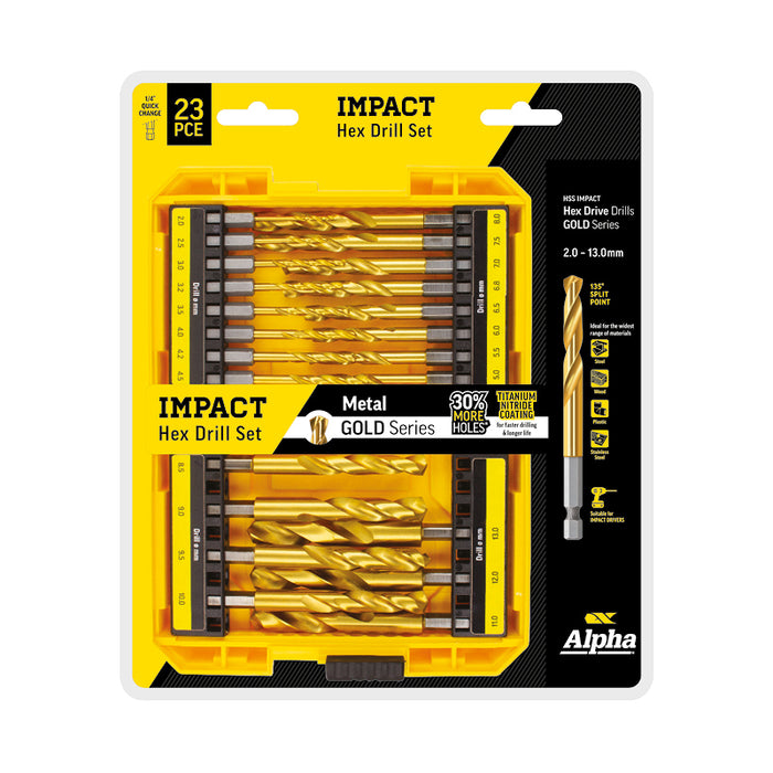 Alpha Gold Series HSS Impact Hex Drillset 2-13mm