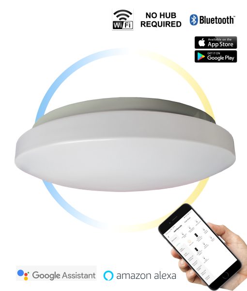 CLA Oyster LED Smart Wh Rnd Dimm Tri CCT 18W 220D IP44 WTY 3YR