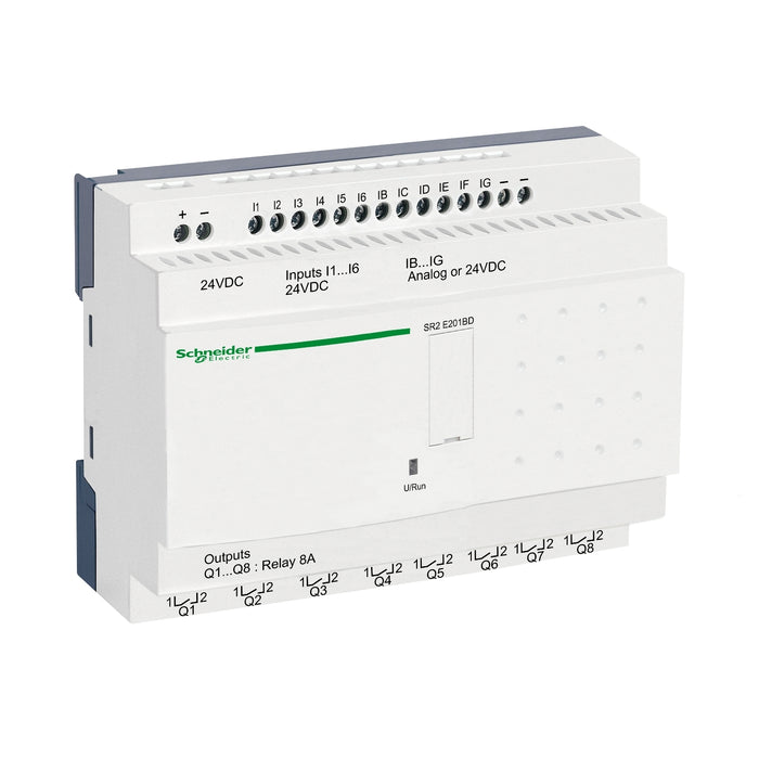 Schneider Compact smart relay, Zelio Logic, 20 I/O, 24 V DC, clock, no display