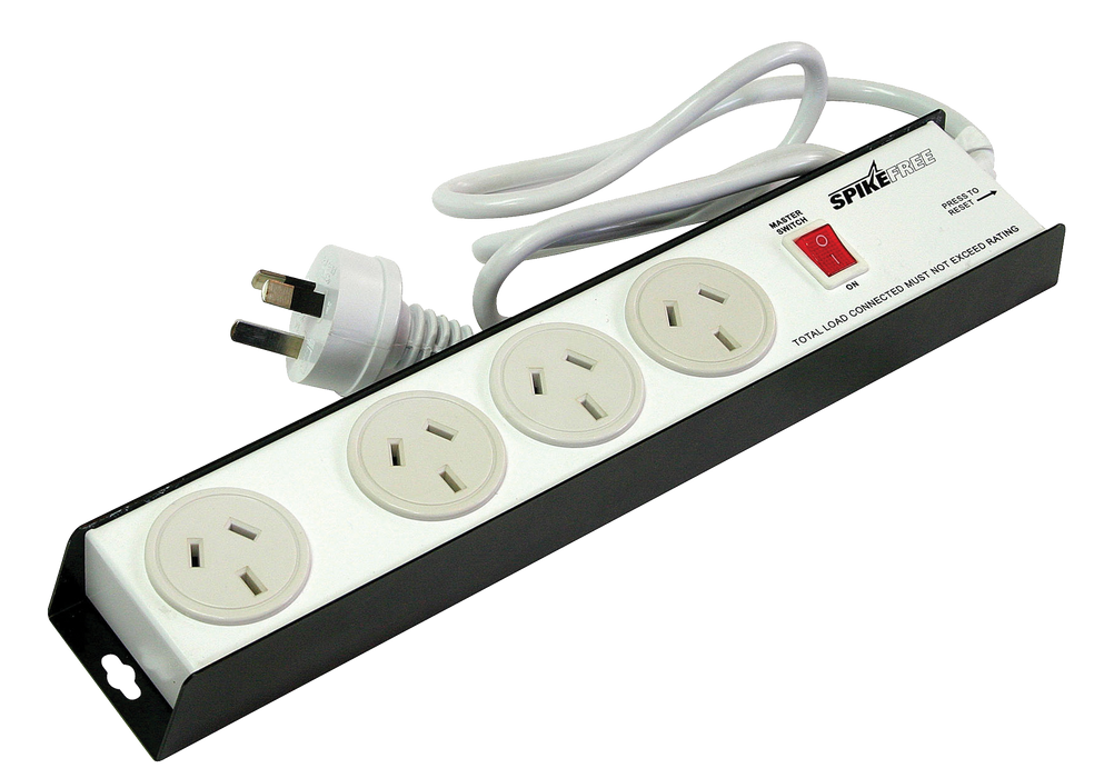 Spikefree 4way 10Amp 230V Metal Cased Surge Protected Plugbo