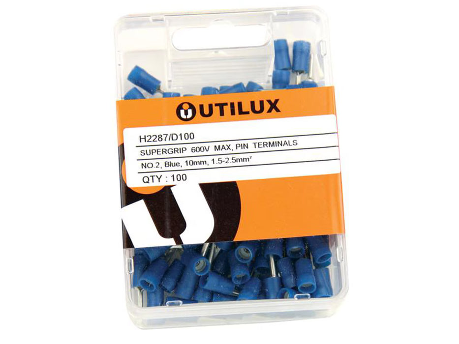 Utilux 100PKT PRE-INSULATED S/GRIP BL 1.5-2.5MM PIN 10MM