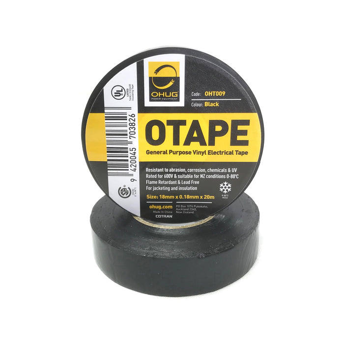 Ohug OHT009 OTAPE PVC Electrical Insulation Tape - Black 18mm x .018mm x20m