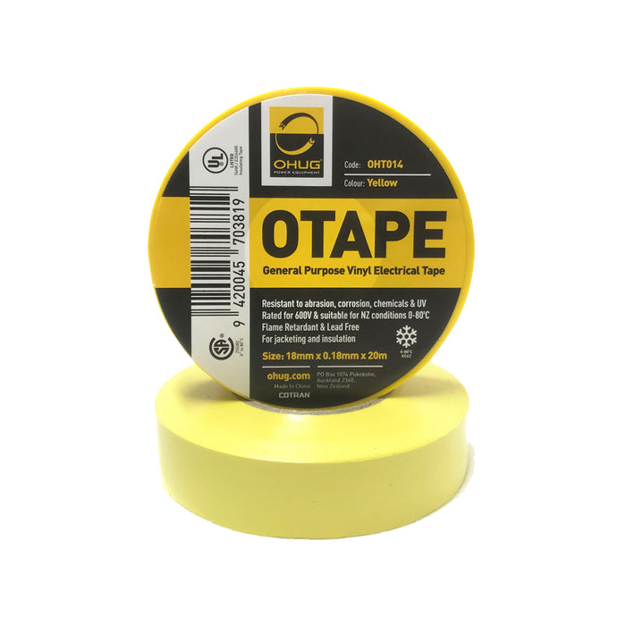Ohug OHT014 OTAPE PVC Electrical Insulation Tape - Yellow 18mm x .018mm x20m