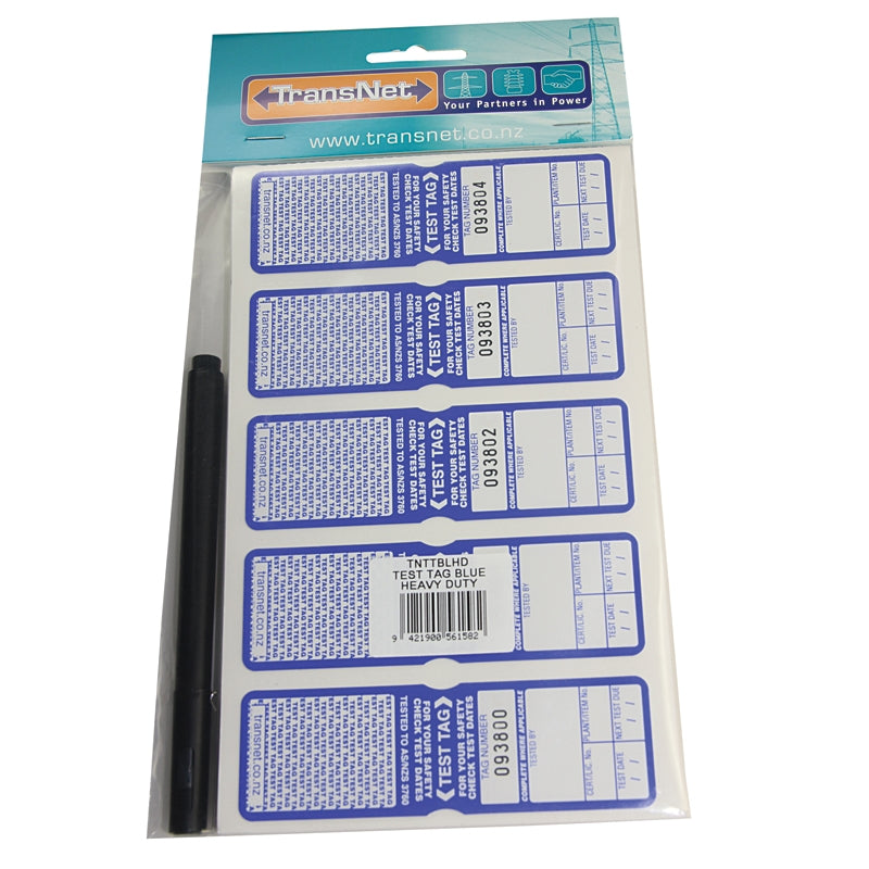 Test Tag Blue Transnet 100PKT TEST TAG BLUE HEAVY DUTY — Scott Electrical