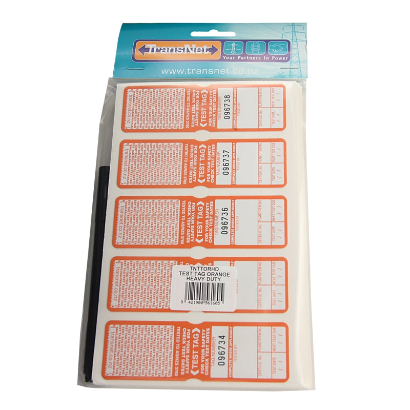 Transnet 100PKT TEST TAG ORANGE HEAVY DUTY — Scott Electrical