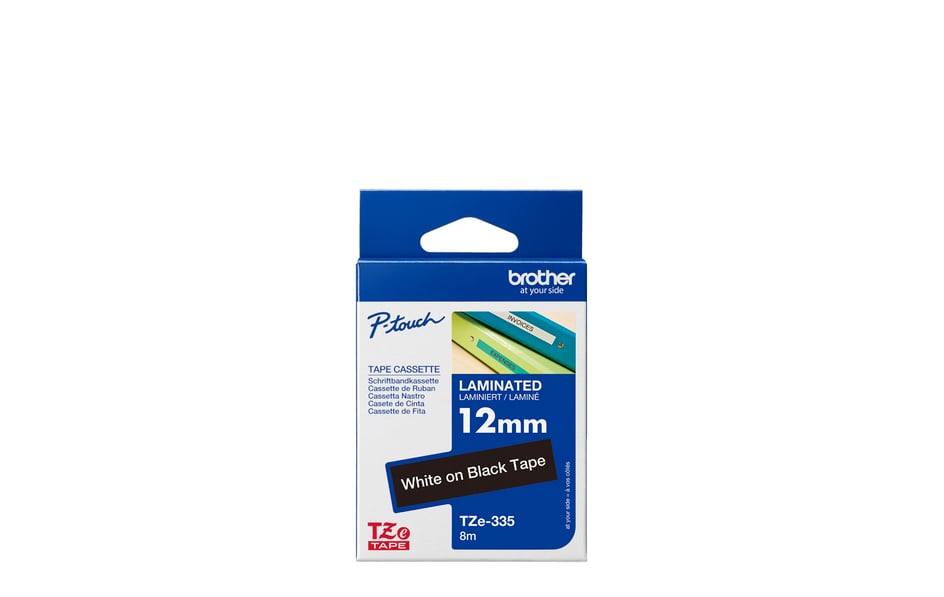Brother Laminated Tape White On Black 12mm X 8M