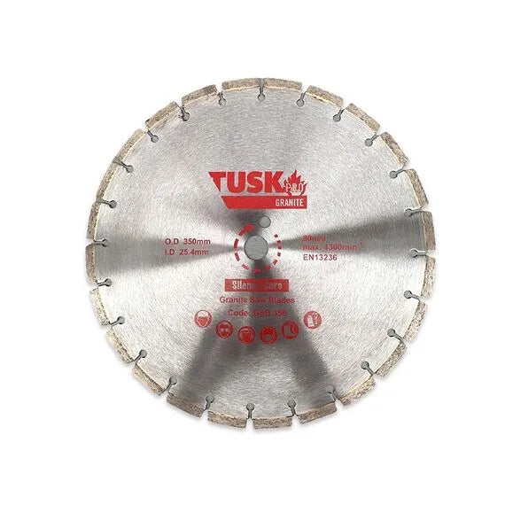 Tusk Granite Saw Blades (Silent Core) 350 x 3.2/2.2 x 10 x 25.4PH