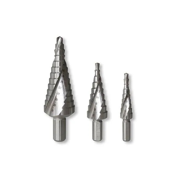 Tusk HSS Step Drill Bits 3pc Set 12mm/20mm/30mm Spiral Flute Staight Shank