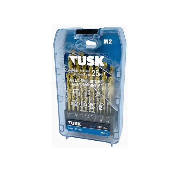 Tusk Metal Drill bits Set 1.0 - 13.0 x 0.5mm Rises 25pc