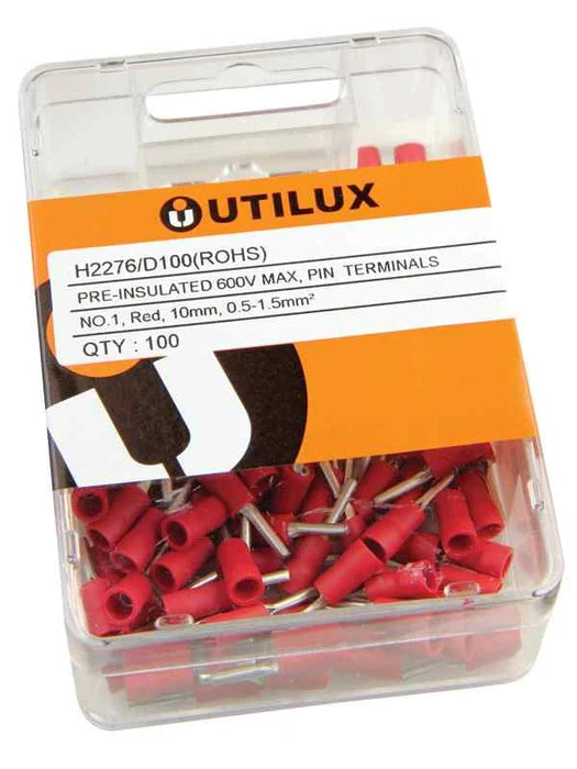 Utilux 100PKT  PRE-INSULATED PIN RD 0.5-1.5MM 10MM PIN
