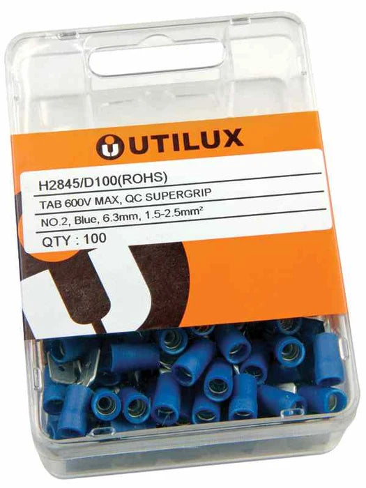Utilux 100PKT  PRE-INSULATED S/GRIP BL 1.5-2.5MM TAB/6.3MM