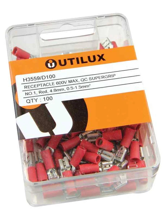 Utilux 100PKT  PRE-INSULATED S/GRIP RD 0.5-1.5MM REC/4.8MM