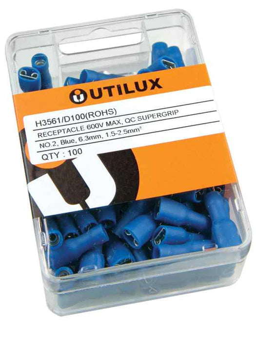 Utilux 100PKT  PRE-INSULATED S/GRIP BL 1.5-2.5MM REC/6.3MM