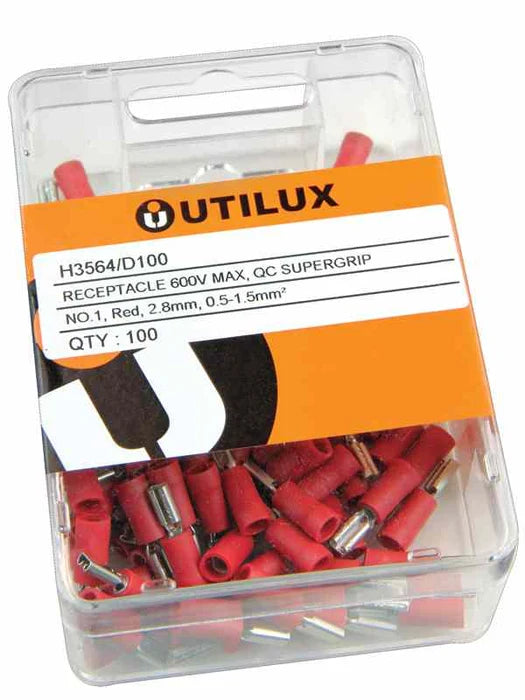 Utilux 100PKT  PRE-INSULATED S/GRIP RD 0.5-1.5MM REC/2.8MM