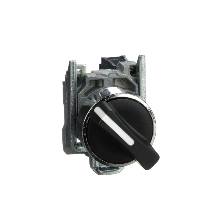 Schneider Harmony XB4, Selector Switch, Metal, Black, 22mm, 2 Positions, Spring Return, 1 NO