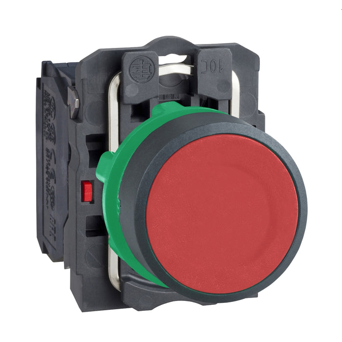 Schneider Harmony XB5, Push button, plastic, flush, red, 22mm, spring return, unmarked, 1 NC
