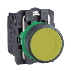 Schneider Harmony XB5, Push button, plastic, flush, yellow, 22mm, spring return, unmarked, 1 NO