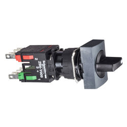 Schneider Complete selector switch, Harmony XB6, black rectangular 16mm 3 position stay put 1NO+1NC