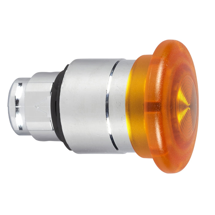 Schneider Harmony XB4, Illuminated mushroom push button head 40mm, metal, orange, 22mm, latching push-pull, integral LED