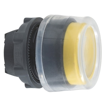 Schneider Harmony XB5, Push button head, plastic, projecting, yellow, 22mm, spring return, booted, unmarked