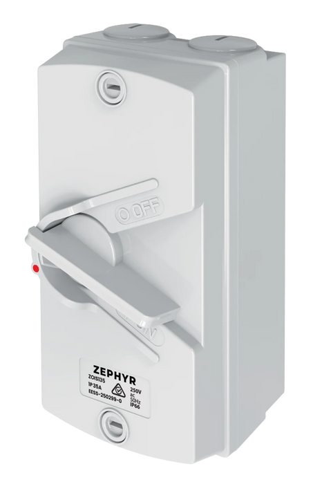 Zephyr Isolator Switch Grey - 35A 1P 250V