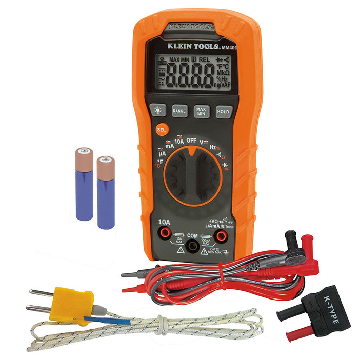 Klein 600V 10A ACDC Multimeter w/TEMP 1mt CATIII