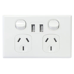 Tradesave Double 10A Horizontal Powerpoint with Twin USB Ports