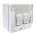 Tradesave  2 Gang Weatherproof Switch. 15A.IP66. Grey heavy duty industrial grade virgin plastic. UV stabilised. Surface Mounted.